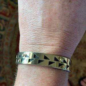 Stella & Dot Addison Gold/Black Leather Cuff Bracelet EUC